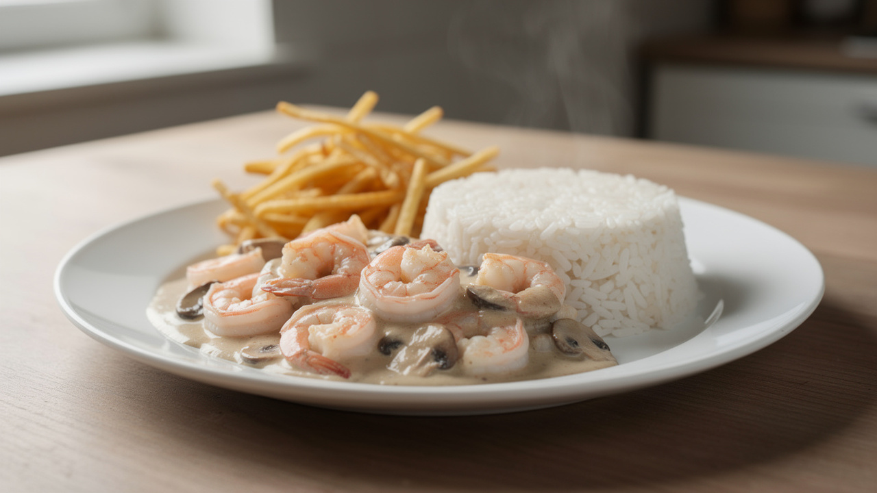 Misture camarão, creme de leite e temperos e tenha um estrogonofe cremoso e sofisticado