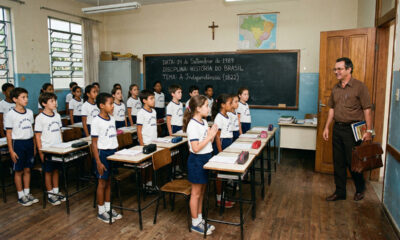 Situações da escola antiga que hoje seriam raras, como o respeito total ao professor