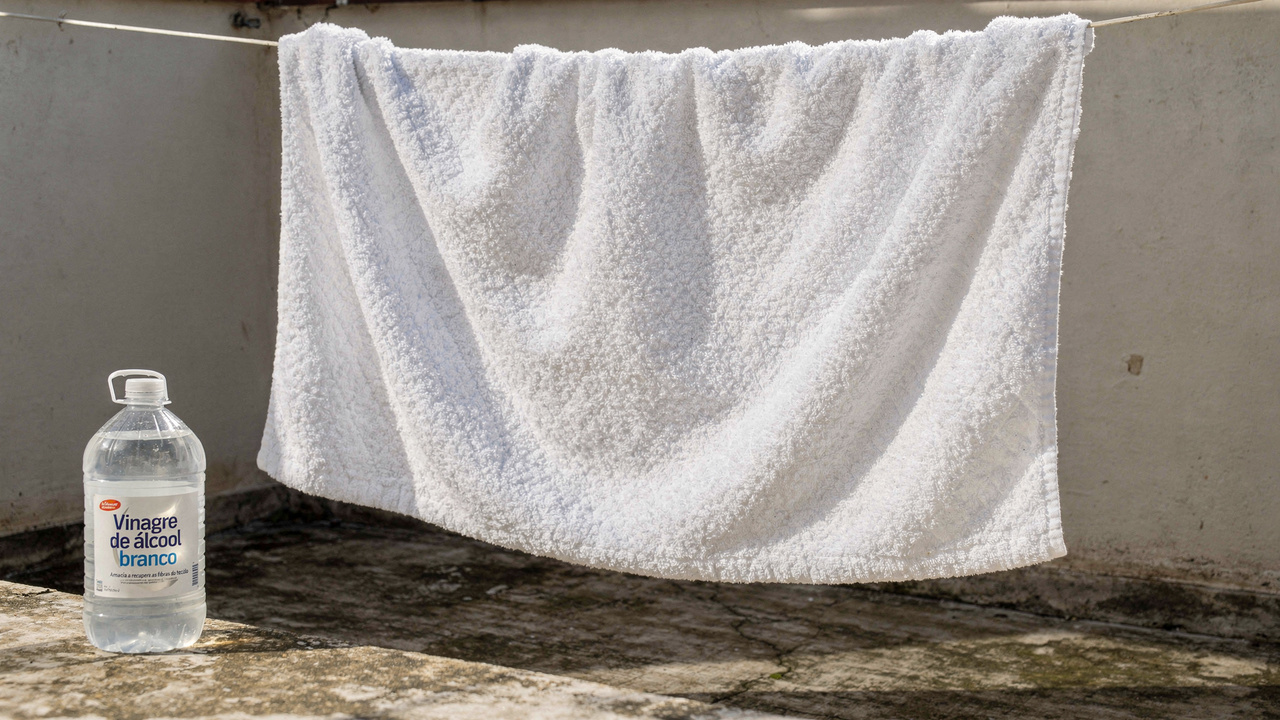 Mistura potente com vinagre branco de álcool faz toalhas ásperas parecerem novas em apenas uma lavagem