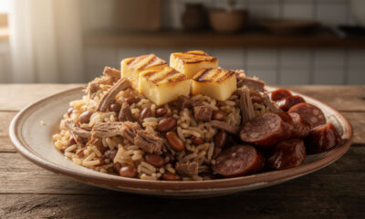 Doure bacon, paio e carne-seca e prepare um baião de dois cheio de sabor em poucos minutos