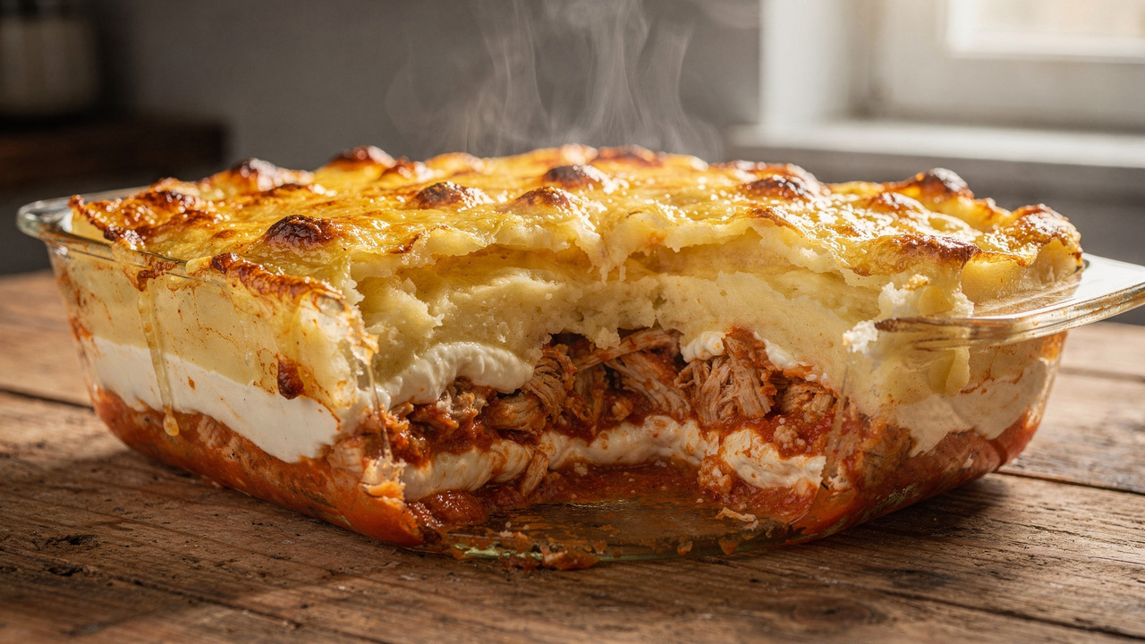 Esse escondidinho de frango fica mais cremoso quando você reduz o molho antes de montar