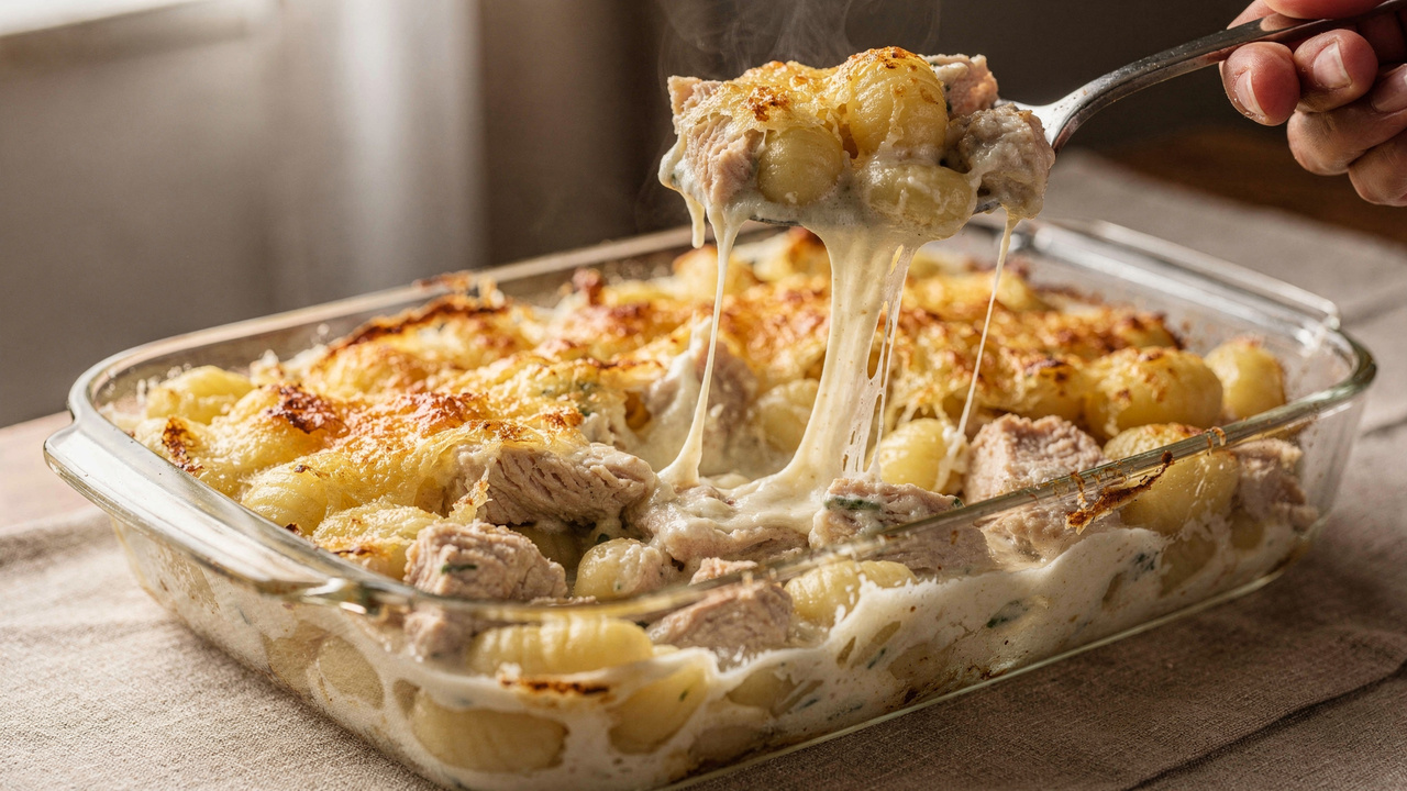 Aqui em casa, esse nhoque com frango ao molho alfredo some da travessa antes mesmo de esfriar