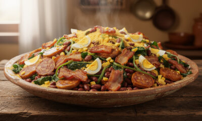 Doure linguiça, bacon e pernil e prepare um feijão tropeiro bem temperado estilo mineiro