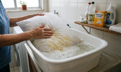 Lavar travesseiros amarelados com vinagre, bicarbonato e água morna: quais os benefícios e quando fazer isso