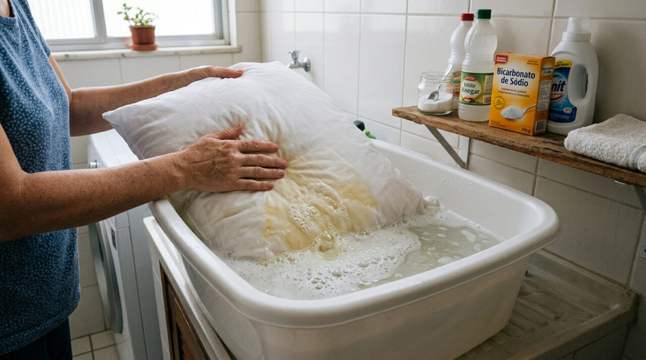 Lavar travesseiros amarelados com vinagre, bicarbonato e água morna: quais os benefícios e quando fazer isso