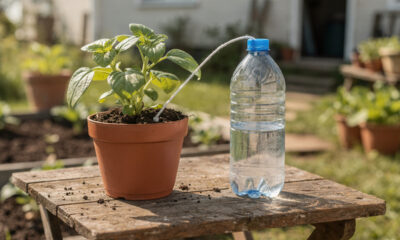 Uma garrafa PET e um barbante podem criar um sistema simples de irrigação