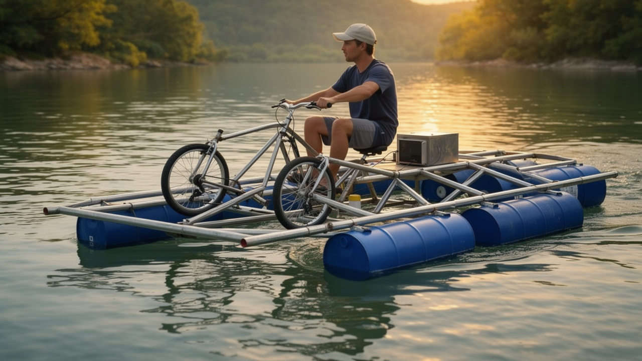 Barco anfíbio feito com sucata de bicicleta chama atenção pela engenharia artesanal e criativa