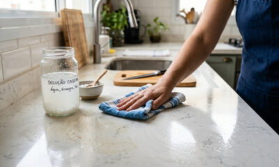 Limpar a bancada com água quente, sal e vinagre: por que é recomendado?
