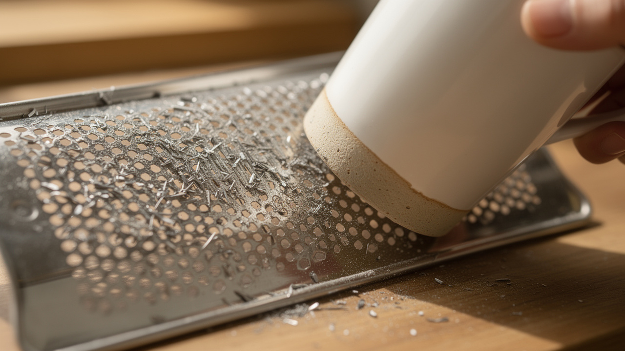 Bastaram alguns minutos com uma caneca para o ralador voltar a funcionar e meu trabalho ficar muito mais fácil na cozinha