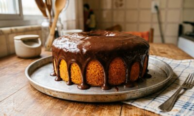 Bata cenoura, ovos e óleo e faça um bolo de cenoura macio e perfeito para servir ainda morno