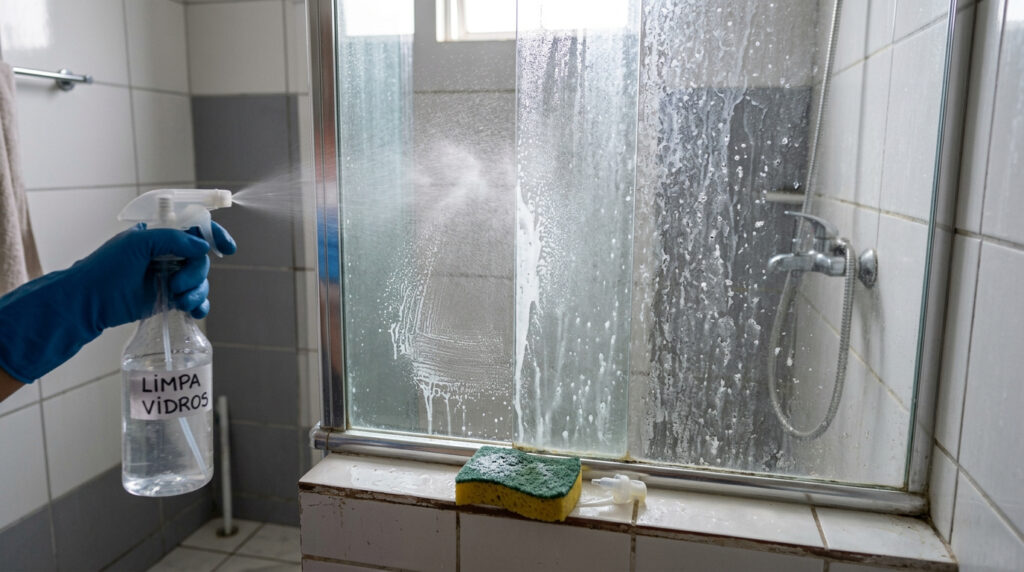 Não uso mais produto caro para limpar o box do banheiro, apenas algumas gotas diluídas já removem manchas e deixam brilhando