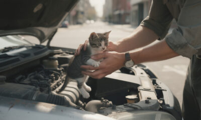 Filhote é resgatado após miado inesperado dentro de um carro