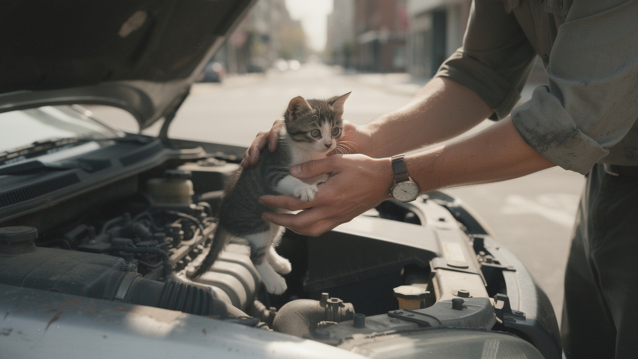 Filhote é resgatado após miado inesperado dentro de um carro