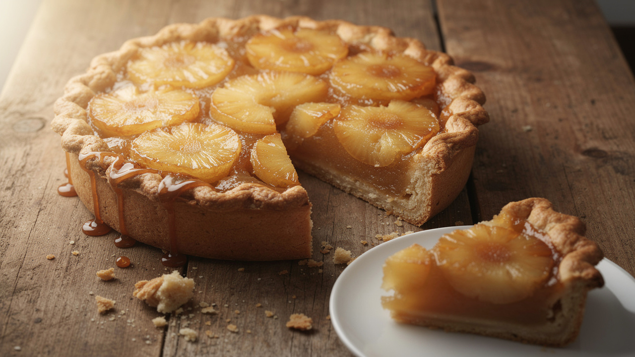 Misture açúcar, manteiga, ovos e farinha e faça uma torta de abacaxi caramelizada linda que derrete na boca