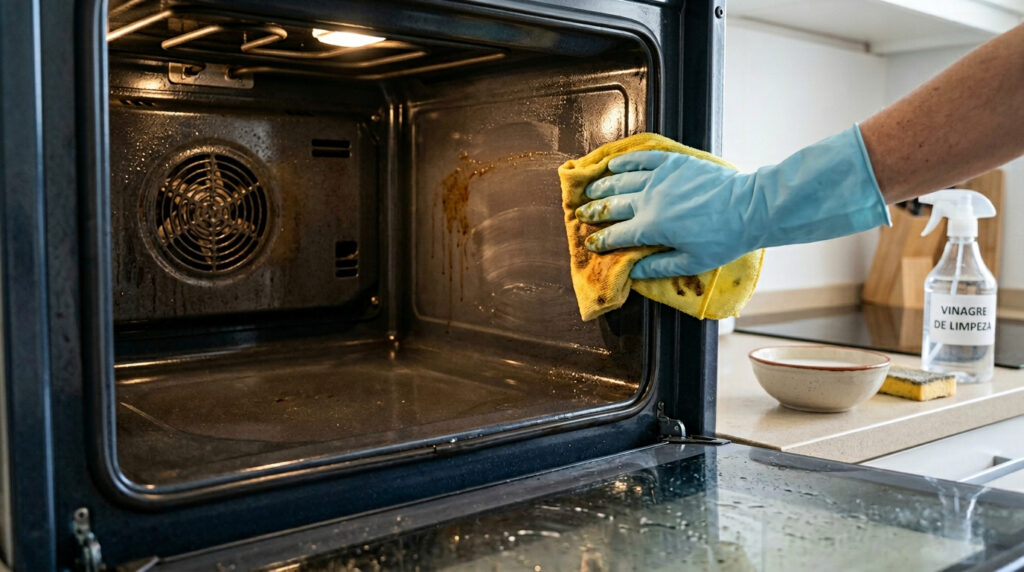 Truque com vinagre costuma deixar o forno limpo e sem cheiro com muito menos esforço