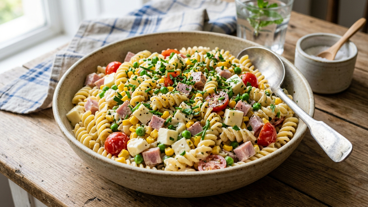 Essa salada de macarrão fica cremosa, leve e perfeita para servir bem geladinha