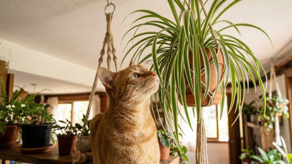 Essa planta pendente cresce bem perto de janelas e vira um “brinquedo natural” para gatos curiosos