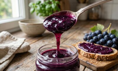 Essa geleia de uva com 3 ingredientes fica pronta em poucos minutos e combina com pão, torrada e queijo