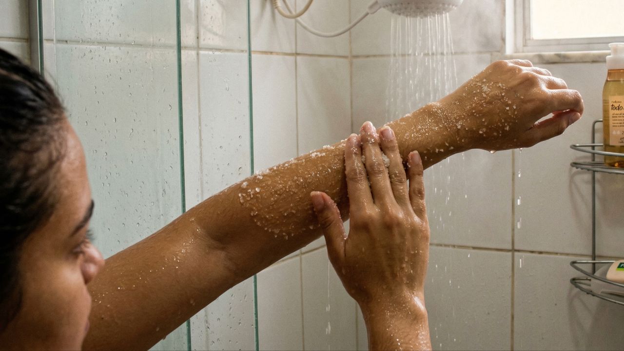 Transforme seu banho matinal com este esfoliante caseiro de óleo de amêndoas