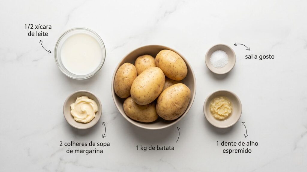 Misture batata, leite, margarina e alho e faça um purê perfeito e bem cremoso