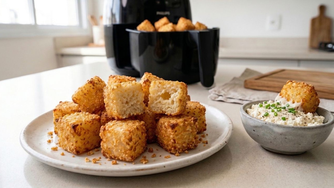 Esse snack de tapioca na airfryer é feito com apenas 3 ingredientes e é perfeito para o lanche da tarde