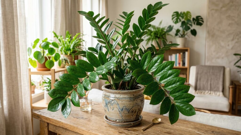 Adeus folhas opacas na zamioculca: esse truque japonês com água de arroz fortalece as raízes da planta