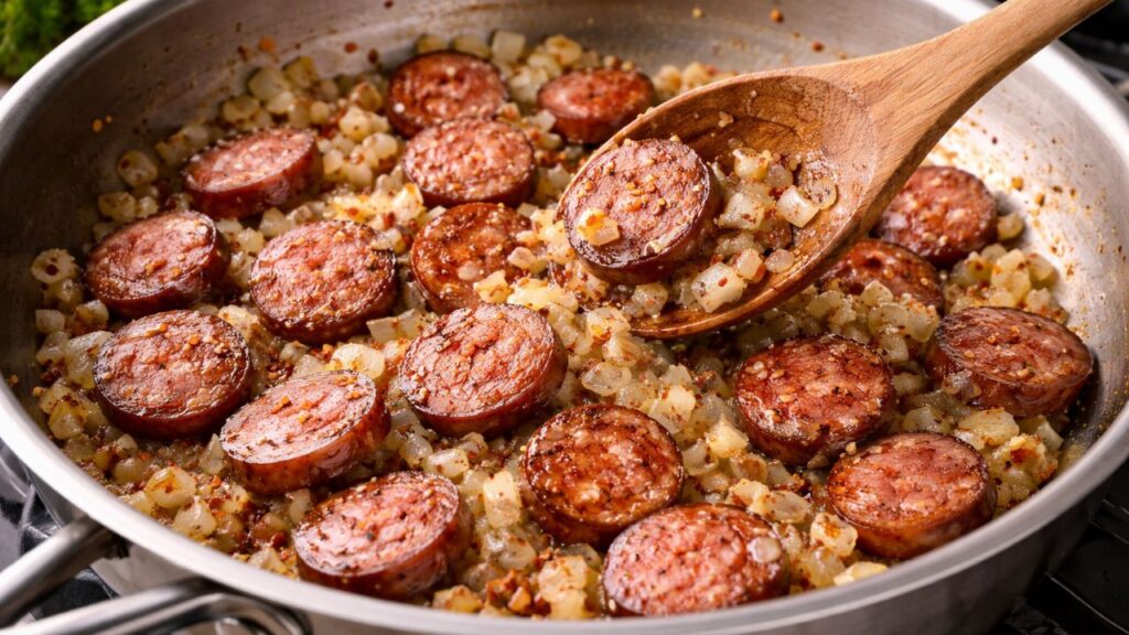 Macarrão cremoso com calabresa de uma panela só fácil de fazer e cheio de sabor
