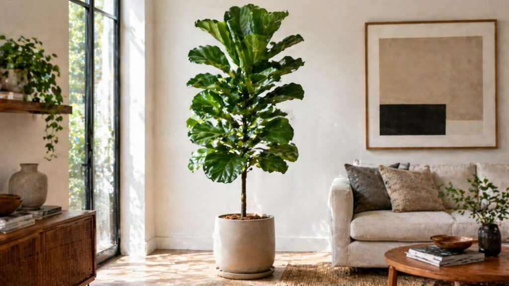 O impacto do ficus lyrata na decoração da sala impressiona e pode transformar completamente o ambiente