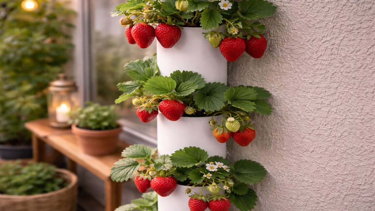 Jeito mais fácil de plantar morangos doces em canos de PVC com sucesso e colher mesmo em pouco espaço