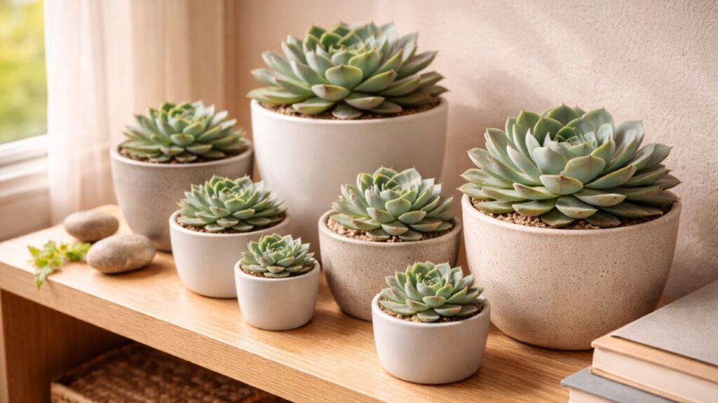 Esse uso da echeveria na decoração deixa qualquer espaço mais moderno e cria um visual que chama atenção