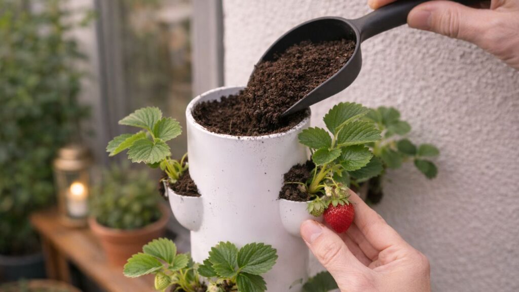 Jeito mais fácil de plantar morangos doces em canos de PVC com sucesso e colher mesmo em pouco espaço