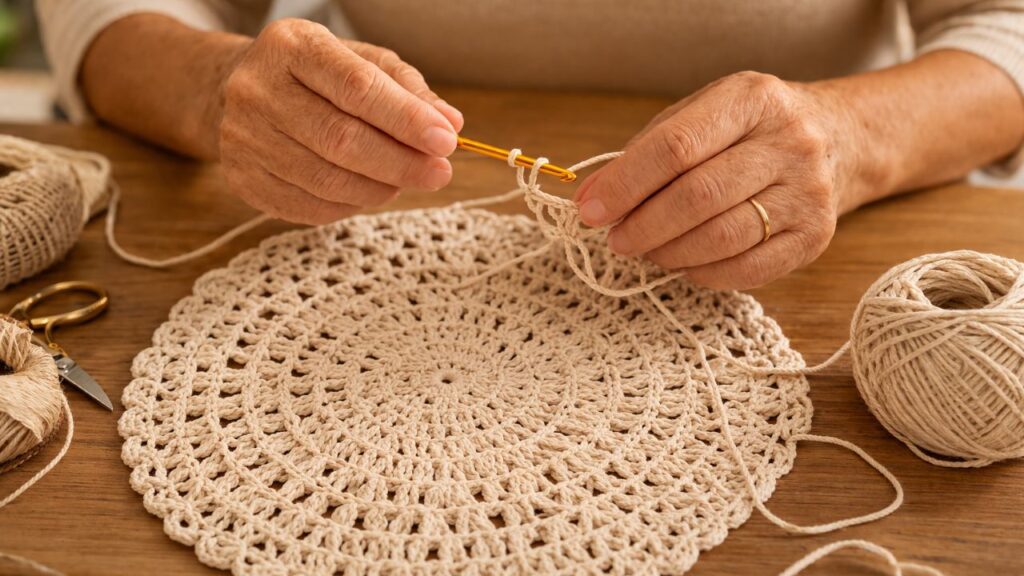 Sousplat em crochê simples, fácil e muito econômico com passo a passo que qualquer pessoa consegue fazer