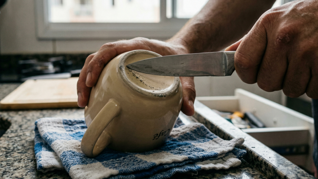 Nem pedra, nem ferramenta cara: o truque simples para amolar faca em casa usando algo que você já tem