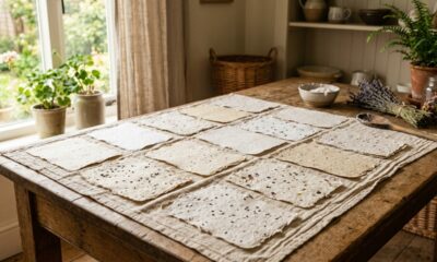 Faça em casa um papel reciclado lindo e artesanal com sementes e um acabamento que encanta