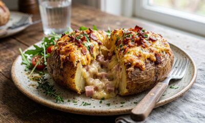 Misture purê de batata, creme de queijo, presunto e gouda e faça uma batata recheada super cremosa em minutos