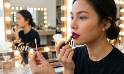 O truque inteligente com um cotonete para uma aplicação perfeita de batom nos lábios