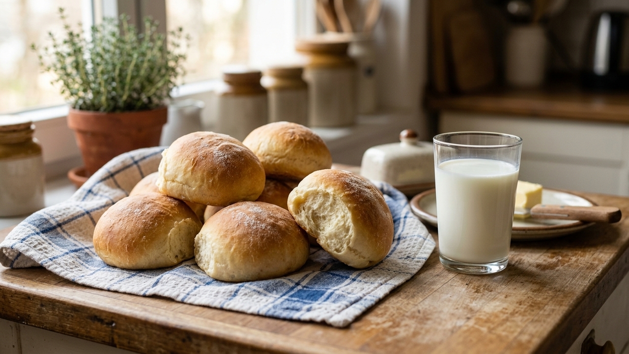 Misture farinha, leite morno e fermento e faça uma bisnaguinha caseira macia para o café da manhã