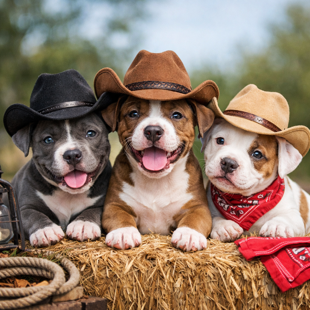 Abrigo usa chapéus de caubói para ajudar filhotes de pitbull a serem adotados