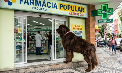 Cachorro gigante vai à farmácia todos os dias e encanta moradores