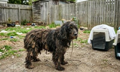 Cadela resgatada tinha pelos emaranhados escondendo grave negligência
