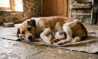 Cadela resgatada adota gatinho órfão e emociona com atitude