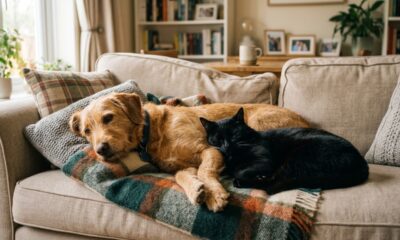 Cachorro ansioso sofre ao ficar sozinho, mas encontra conforto em seu irmão felino