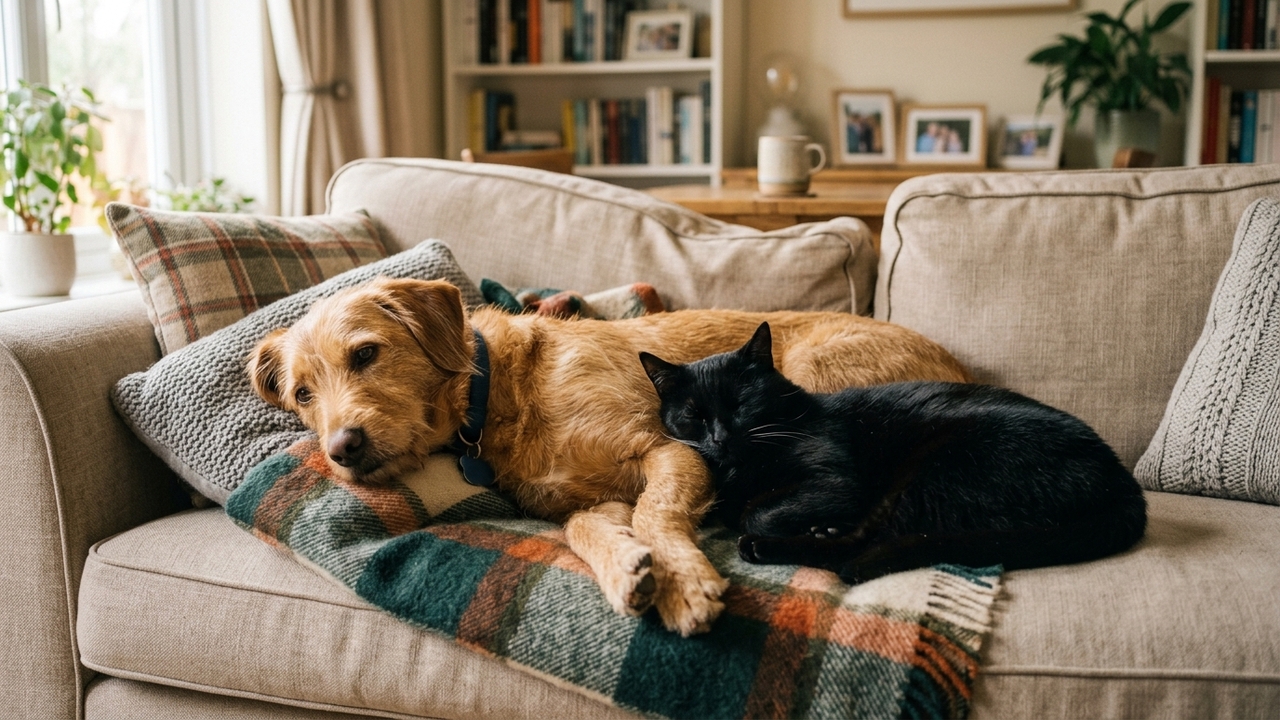 Cachorro ansioso sofre ao ficar sozinho, mas encontra conforto em seu irmão felino