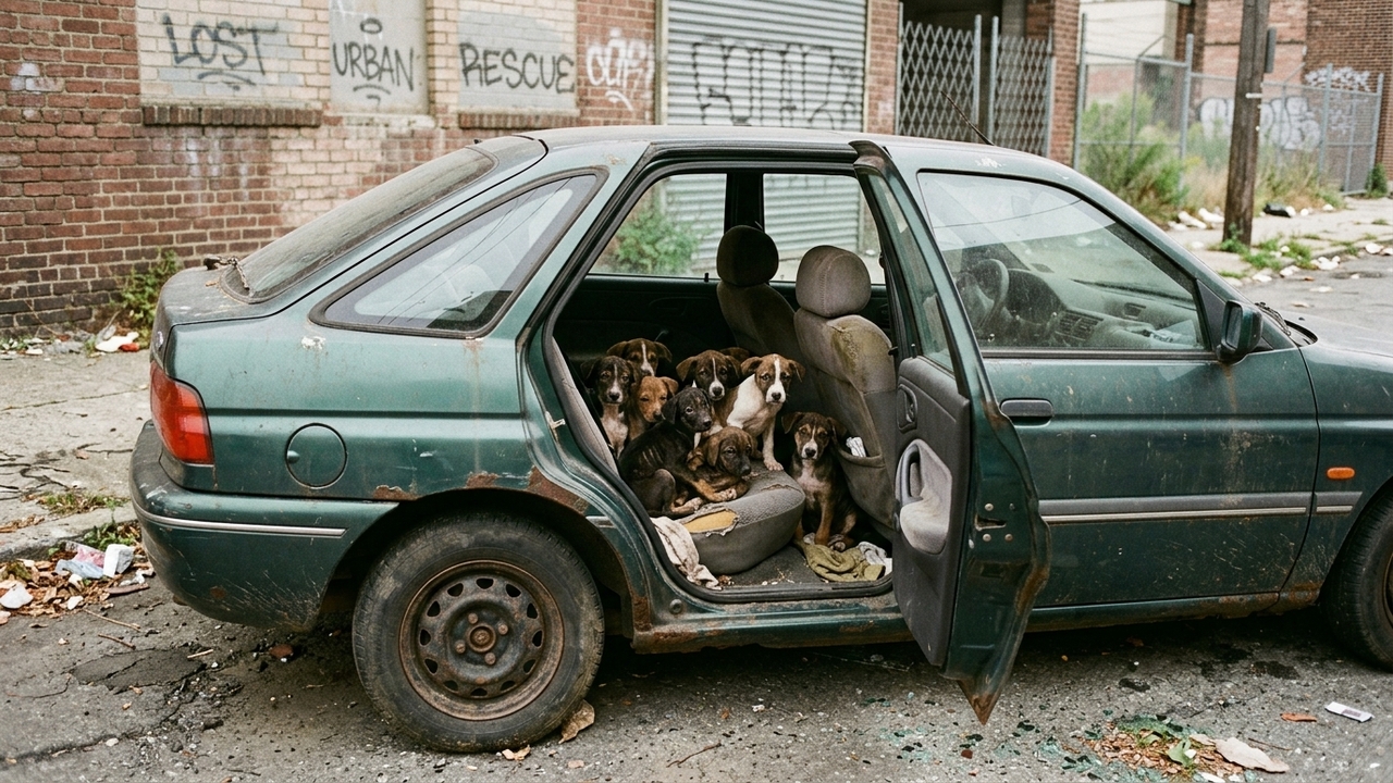 Equipes de resgate encontram 9 filhotes super magros em carro abandonado