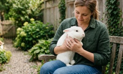 Coelha que vive perdendo sua casa emociona ao abraçar quem a salvou