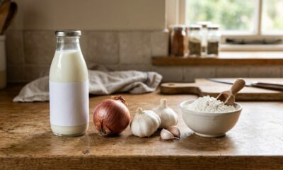 Misture leite, cebola, alho e farinha e faça um molho branco caseiro que muda qualquer prato