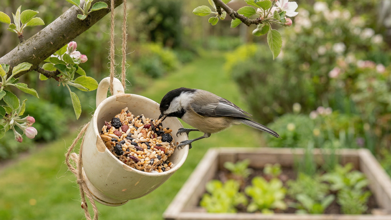 Colocar uma xícara velha no jardim pode atrair pássaros e proteger suas plantas de forma natural