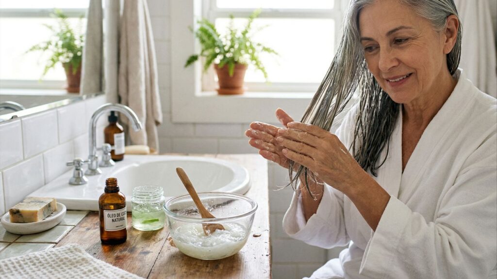 Mistura de babosa e óleo de coco devolve o brilho aos cabelos secos e opacos de idosos