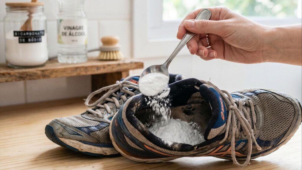 Sem vinagre e sem limão: o truque com bicarbonato que muita gente usa para tirar odor do tênis