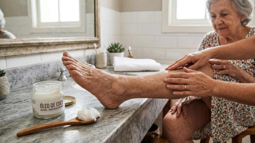 Como o óleo de coco pode salvar a pele muito ressecada dos idosos após o banho
